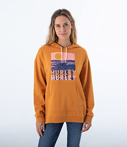 Hurley Damska bluza z kapturem Breaker oversize z opuszczonymi ramionami, złota, dąb, XS, złoty, dąb