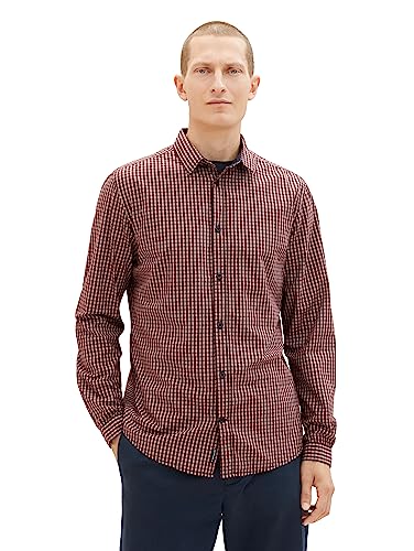 TOM TAILOR Męska koszula o regularnym kroju w kratę z bawełny, 32278-Navy Red Small Check, XL