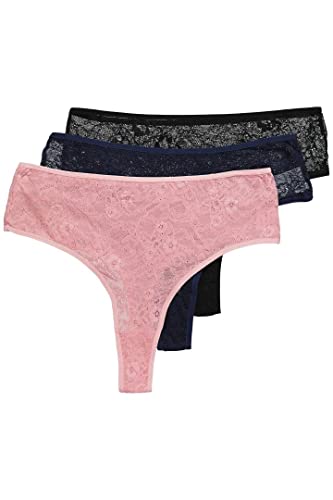 Ulla Popken, Damskie duże rozmiary, stringi, 3 pary, przezroczysta koronka, wielokolorowy