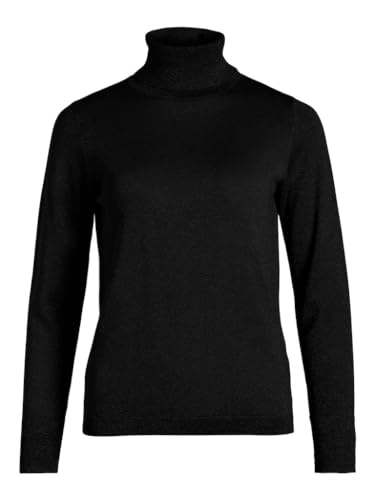 Vila Vianta Roll-Neck L/S Glitter Knit Top sweter z dzianiny, Czarny/szczegóły: dtm brokat, XL