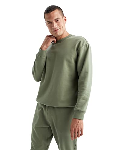 DeFacto Sweter z długim rękawem męski - okrągły dekolt bluza męska (khaki, M), khaki, M