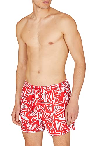 Emporio Armani Swimwear Męskie bokserki kąpielowe Emporio Armani Graphic Patterns, ruby/białe, 52, Ruby/White