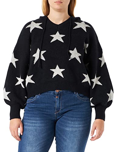 myMo ROCKS Damska bluza z kapturem 23719579, czarna wełna biała, XS/S