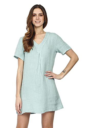 Bonateks Damska sukienka 100% lniana Made in Italy, Krótki rękaw z przodu, Jade, rozmiar: M, Jadeit, M