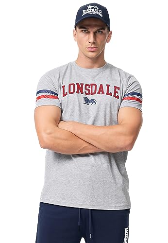 Lonsdale Męski t-shirt Bunnaglanna, Marl Grey/Navy/Red, XL, 117446