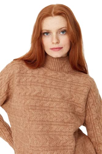 Trendyol Damska bluza z golfem, zwykła, zwykła, kolor norek, L, Kolor norek