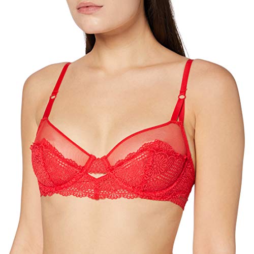 Billet Doux Damski klasyczny biustonosz z fiszbinami, Rouge Coquelicot, 95C