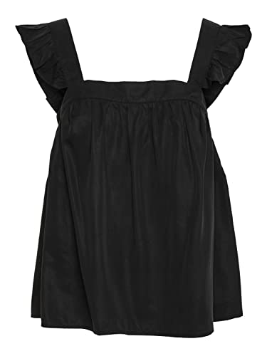 VERO MODA Women's VMHARPER SL Frill Short Top, czarny, XS, czarny, XS