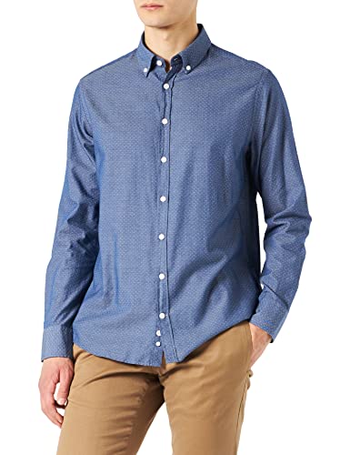 bugatti Męska koszula z kołnierzem button-down, morski, XL