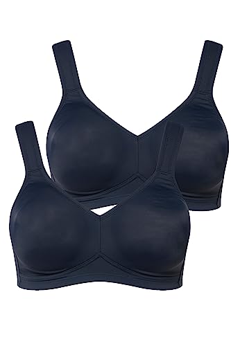 Ulla Popken Damski duży rozmiar, duże rozmiary, plus size, biustonosz z mikrofibry, 2 sztuki, bez fiszbin, uformowane miseczki ciemnoniebieskie 120E 793032139-120E, niebieski (nachtblau), 120E