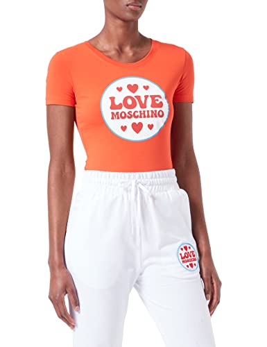 Love Moschino Damska koszulka ze stretchu bawełnianego z naszywką z logo, pomarańczowy, 38