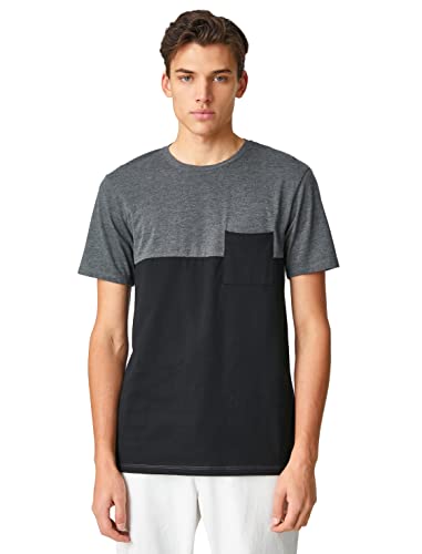 Koton Męski T-shirt z krótkim rękawem Crew Neck Pocket Detailed Multicolor Short Sleeve Cotton T-Shirt, szary (031), XL
