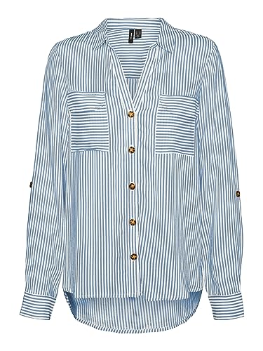 VERO MODA Damska koszulka Vmbumpy L/S New Noos bluzka, Snow White/Stripes:little Boy Blue, M