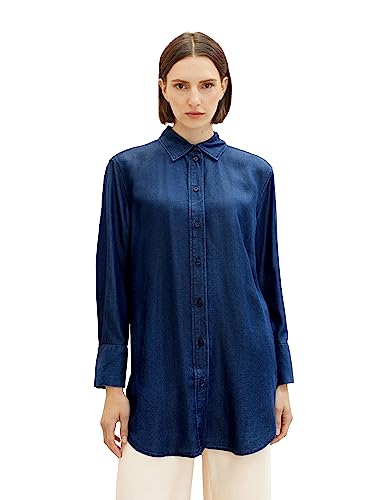 TOM TAILOR Damska bluzka dżinsowa Basic Longstyle, 10113-clean Mid Stone Blue Denim, 44