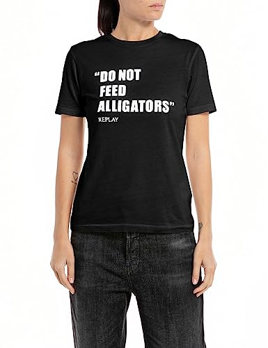 Replay T-shirt damski, 098 BLACK, L