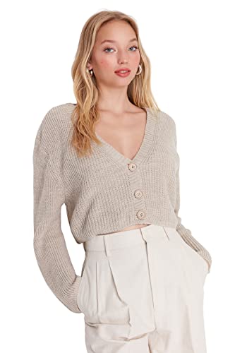 Trendyol Damski standardowy standardowy kardigan z dzianiny z dekoltem w serek, Szary, S