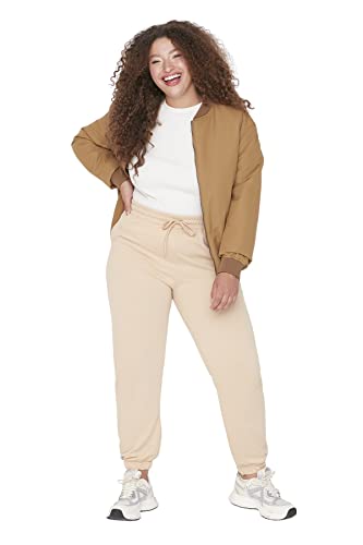 Trendyol Damskie spodnie dresowe Plus Size Normalna talia Skinny Fit Jogger Plus Size, Wielbłądzi, 3XL