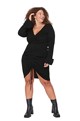 Trendyol Damska mini obcisła sukienka z dzianiny plus size, Czarny, XXL