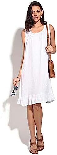 Bonateks, Długa sukienka bez rękawów z okrągłym kołnierzem i fałdami z przodu, 100% len, rozmiar DE: 40 rozmiar US: L, granatowa - wyprodukowano we Włoszech, niebieski, 40