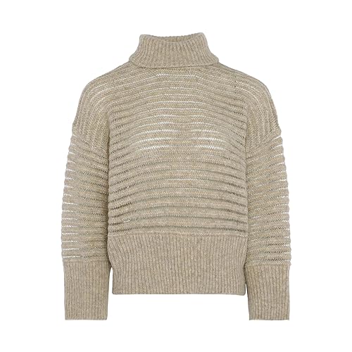 Caneva Damski sweter z wysokim dekoltem w paski teksturowany sweter kremowy, rozmiar XL/XXL, kremowy, XL