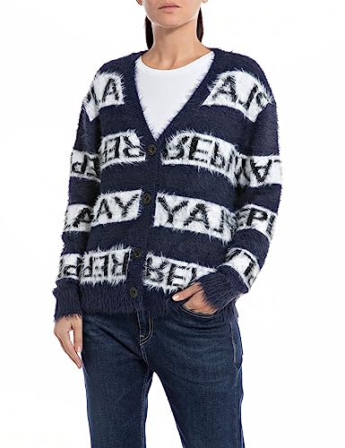 Replay Damski kardigan z dzianiny, 010 Jacquard Blue/Black/White, XS