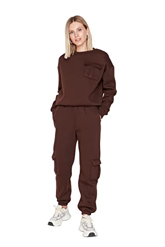 TRENDYOL damskie spodnie dresowe Trendyol Męskie spodnie dresowe, średni pasek, luźne spodnie dresowe, Ciemnobrązowy, S