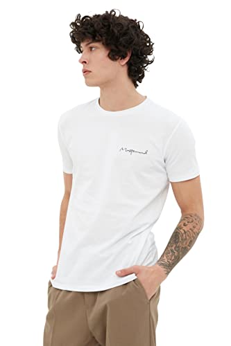 Trendyol Men's White męski t-shirt, krój slim fit, okrągły kołnierz, krótki rękaw, z nadrukiem, rozmiar S