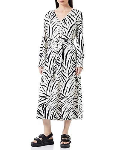 VERO MODA Damska sukienka VMLIVA L/S Calf WVN BTQ GA Dress, Pristine/AOP: Black Liva, L