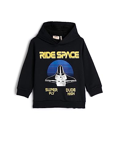 Koton Chłopięca bluza z kapturem szczotkowana Interior Space Themed Printed, Granatowy (704), 6�7 lat