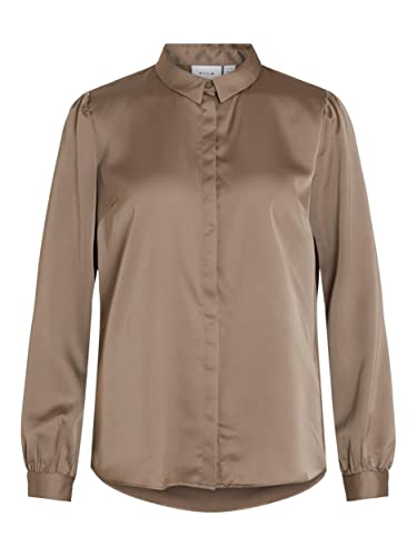 Vila Women's Różnorodna satyna L/S Shirt/SU-NOOS bluzka, orzech włoski, 34, Walnut, 34