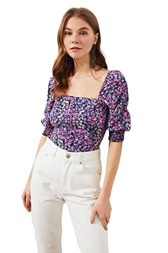 Trendyol Kobiet Ekru balon ramię splot Bluzka Blouse, Wielobarwny, 38