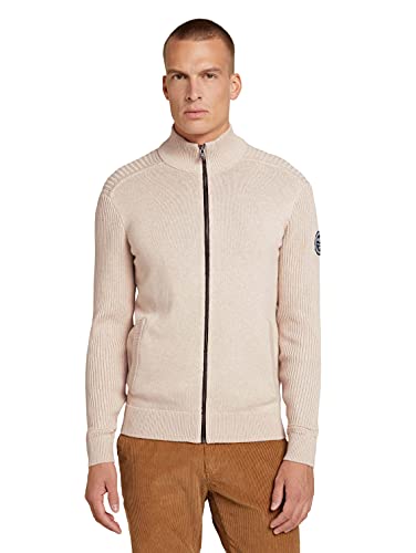 TOM TAILOR Męskie Kardigan z prążkowanymi rękawami 1028460, 28596 - Soft Beige Melange, XXS