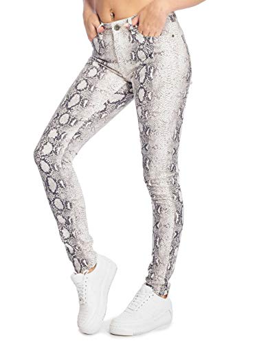 Urban Classics Damskie spodnie damskie ze streczu Twill Skinny, wielokolorowy (Offwhite Snake 02049), 28 PL