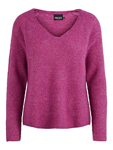 PIECES Damski sweter z dzianiny z dekoltem w serek, Rose Violet, XS