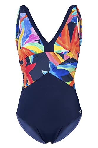 Fashy Damski kostium kąpielowy z kwiatowym wzorem z materiału pochodzącego z recyklingu, morski, 44-D