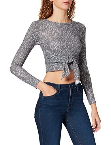 LTB Jeans Koszulka damska Filece, Szary Mel Kwiaty Nadruk 3490, L