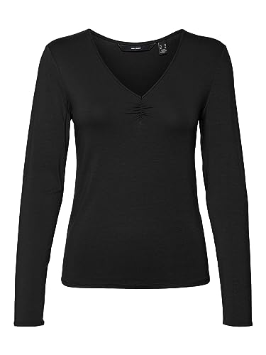 VERO MODA Bluzka damska VMALBERTE LS dekolt w serek Top JRS NOOS, czarny, XL