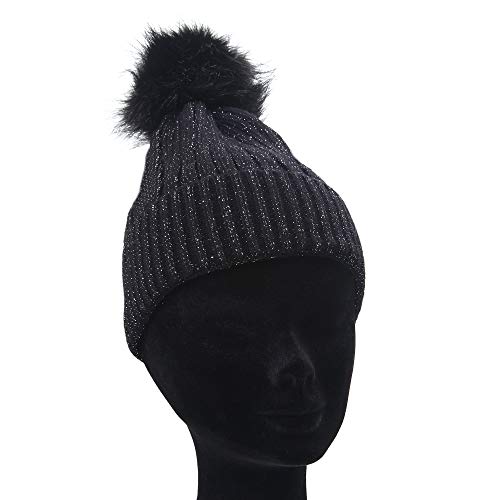 collezione alessandro Czapka Sylt stylowa błyszcząca i z futrzanym pomponem 20 cm x 18 cm, czarny, jeden rozmiar