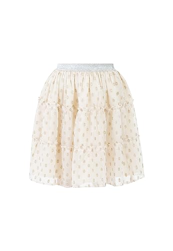 faina Dziewczęca spódnica mini w kształcie litery A, Biała wełna ze złotymi kropkami, 128 cm