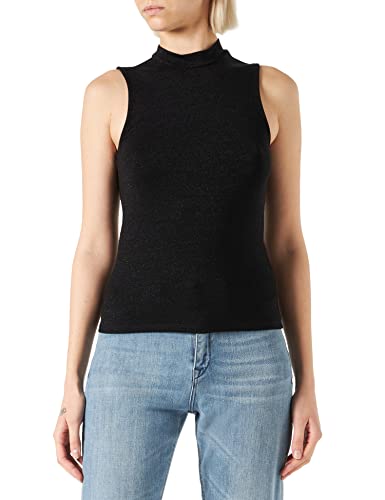 ONLY Women's ONLROMA S/L Glitter JRS Top, Black/Detail:Black metallic, L