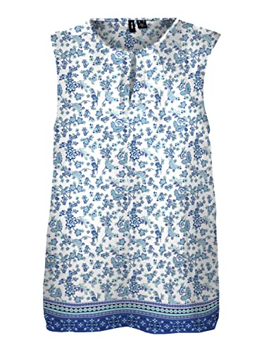 VERO MODA Vmmilan Sl Button WVN Top damski, Dazzling Blue/Aop:mira, S