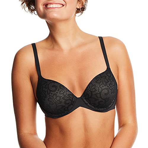 Maidenform One Fab Fit biustonosz z fiszbinami z fiszbinami, biustonosz push up, nowoczesny biustonosz Demi, lekko wyściełany biustonosz z rozkładanymi paskami, Czarny/szary węglowy, 80C