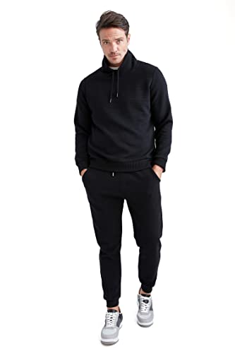 DeFacto Sweter z długim rękawem męski - okrągły dekolt bluza męska (czarny, XL), czarny