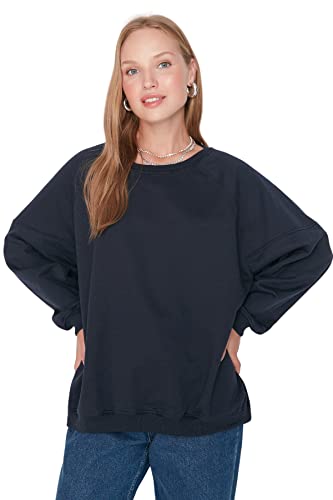TRENDYOL Bluza damska Crew Neck Plain Oversize, granatowy, XS