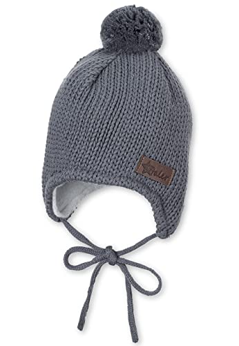 Sterntaler Unisex dziecięca czapka dziergana czapka z pomponem dzianina z nausznikami, Przydymiony szary, 51