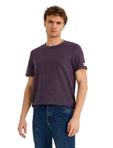 Koton Męski t-shirt Standard Fit Patched, Fioletowy (348), S