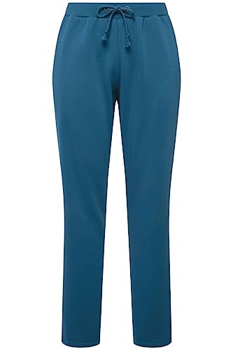 Ulla Popken Damskie spodnie dresowe, przytulnie miękka strona wewnętrzna, elastyczny ściągacz, Niebieski ocean, 58-60 duże rozmiary