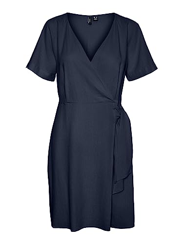 VERO MODA Damska sukienka Vmmymilo Ss Wide Wrap Short Dress WVN Ga, granatowy blezer, M