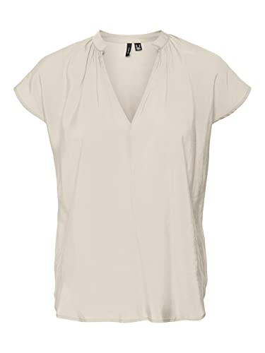 VERO MODA VMQUEENY V-Neck C/S WVN GA Top, Birch, M, brzoza, M