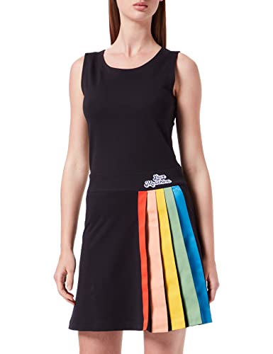 Love Moschino Damska sukienka bawełniana z tęczowymi prążkami, czarny, 42 PL